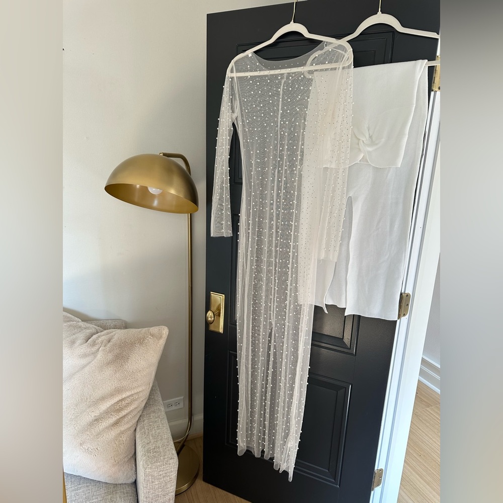 Pearl Overlay Dress and White Strapless Dress